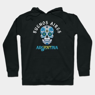 Sugar Skull Buenos Aires Argentina Distressed Flag Hoodie